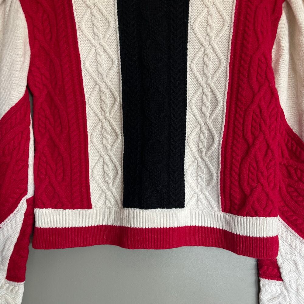 CLAUDIE PIERLOT Mixity Pullover Sweater Size Medium Red Black Cream Puff Sleeves - Picture 6 of 16